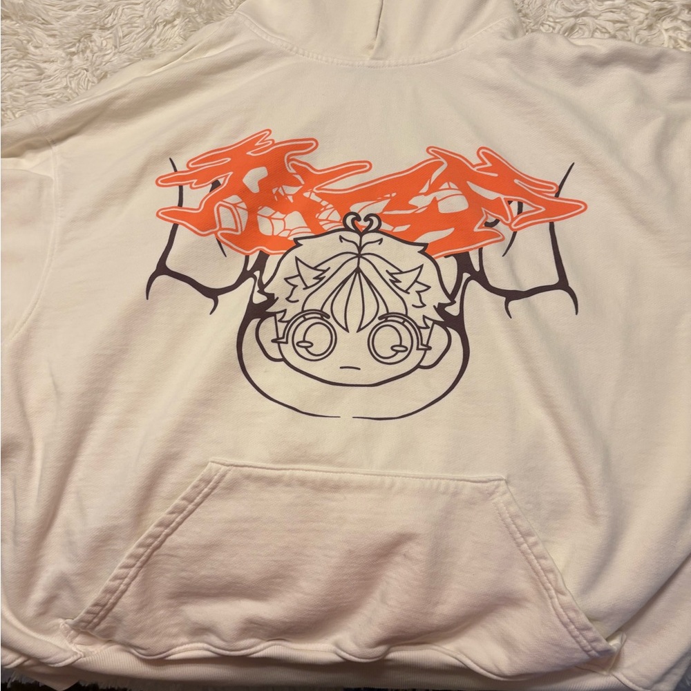 Stylish White Hoodie with Orange and Black Design